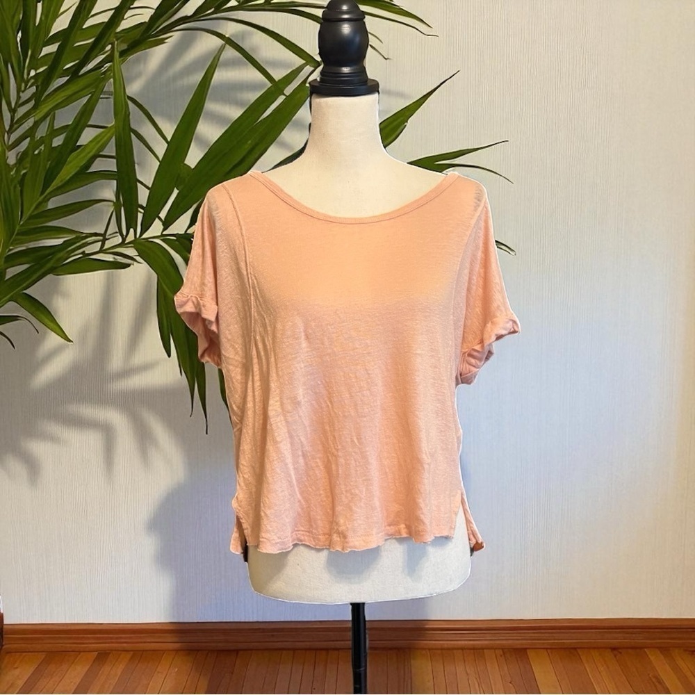 RAG & BONE Lottie Slub Knit Linen Tee – Pale Pink Peach – Raw Hem – XS - Picture 2 of 15